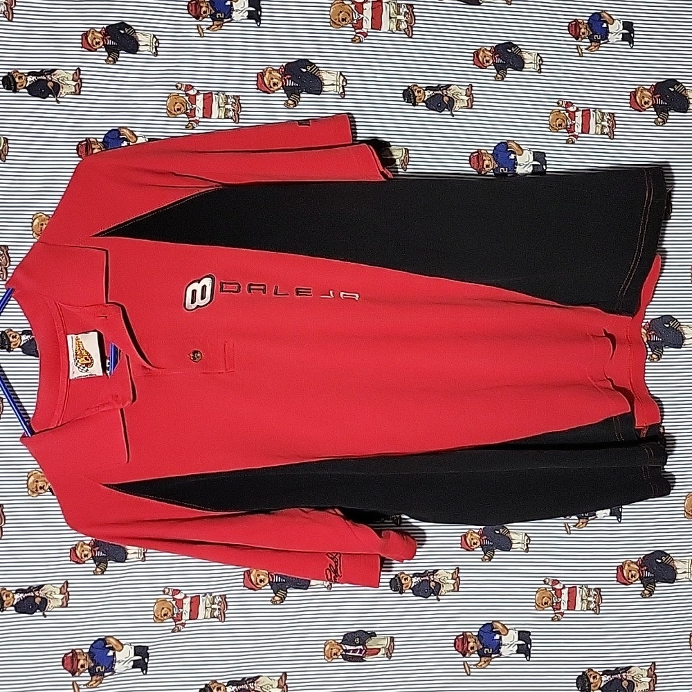 Vtg Winners Circle Dale Earnhardt Jr Budweiser Short Sleeve Polo Shirt Red Large